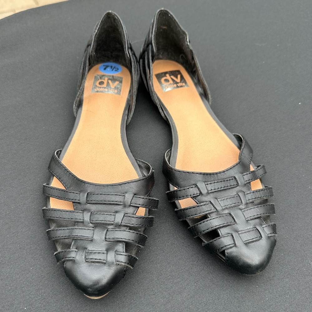 Dolce Vita Black Woven Leather D'Orsay Flats